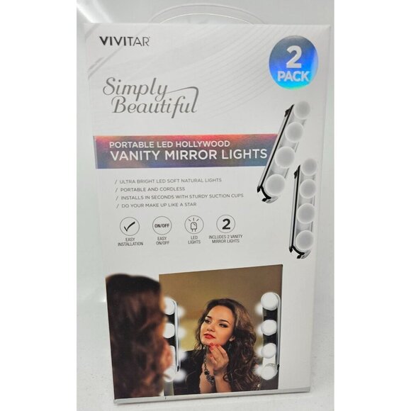 Portable LED Vanity Mirror Light 2-Pack Portable Cordless, by Vivitar NEW - Picture 2 of 7